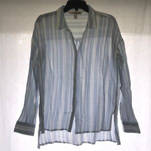 Oversized blue and white stripe collared shirt